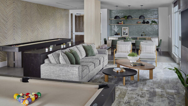 Apartment community Entertainment Room at Griffis Cheesman Park in Denver, Colorado.