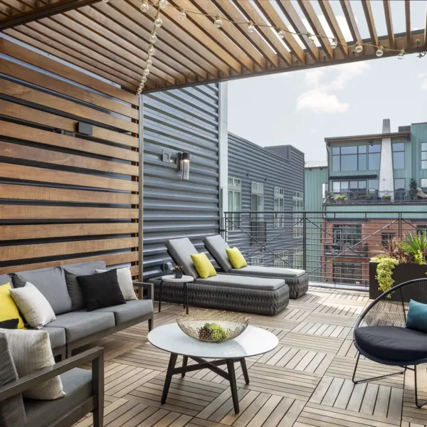 Apartment community rooftop deck at Griffis North Union in Denver, Colorado..