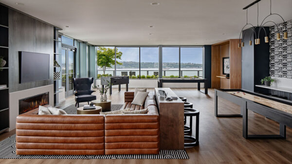 Apartment community Entertainment Lounge at Griffis Seattle Waterfront in Seattle, Washington.