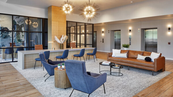 Apartment community Resident Lounge Lounge at Griffis South Waterfront in Portland, Oregon.