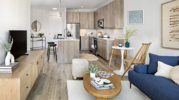 Platinum model kitchen and living room.