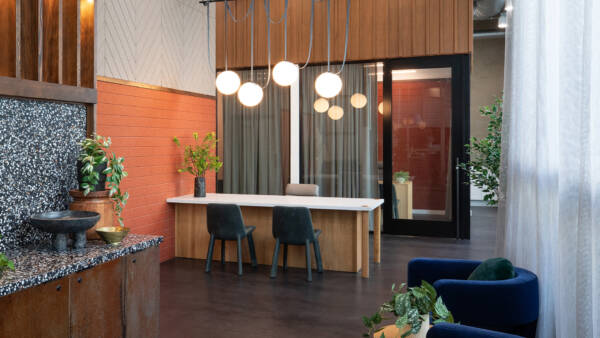 Apartment leasing center at Griffis East Village in San Diego, California.