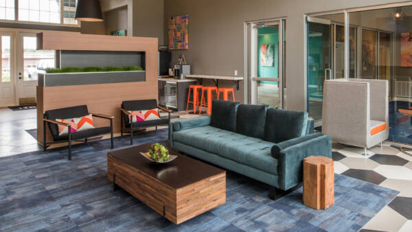 Apartment leasing center at Griffis Lakeline Station in Austin, Texas.