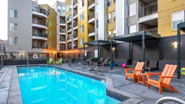 Apartment community resort style pool at Griffis Belltown in Seattle, Washington.