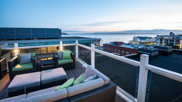 Apartment community rooftop deck at Griffis Belltown in Seattle, Washington.