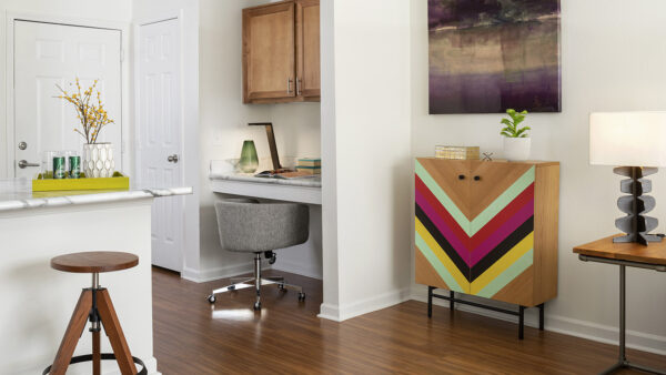 Apartment Living Room with built-in desk.