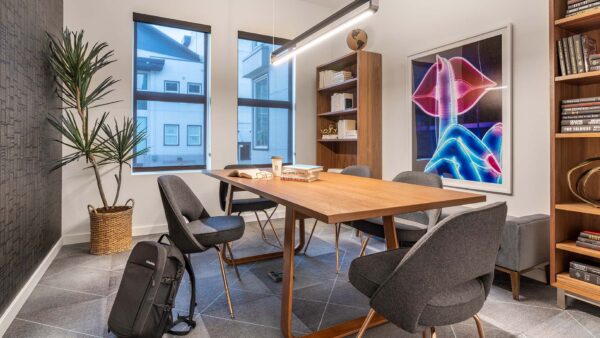 Apartment community business center with conference room at Griffis Lake Washington in Renton, Washington.