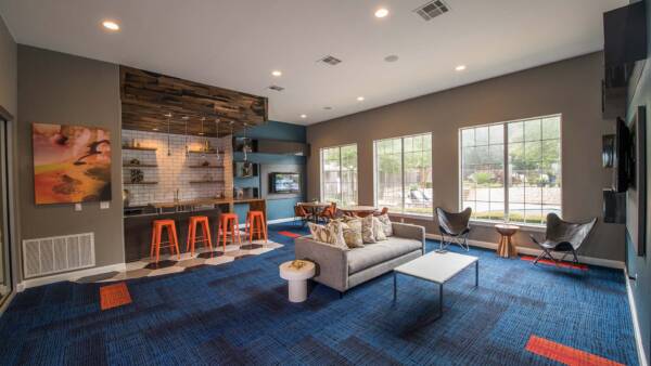 Apartment community Entertainment Room at Griffis Lakeline Station in Austin, Texas.