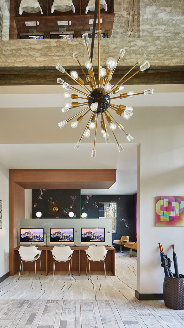 Apartment community business center with MAC working station at Griffis North Creek in Bothell, Washington.