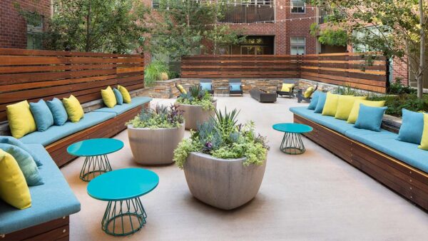 Apartment community Outdoor Lounge at Griffis North Union in Denver, Colorado.