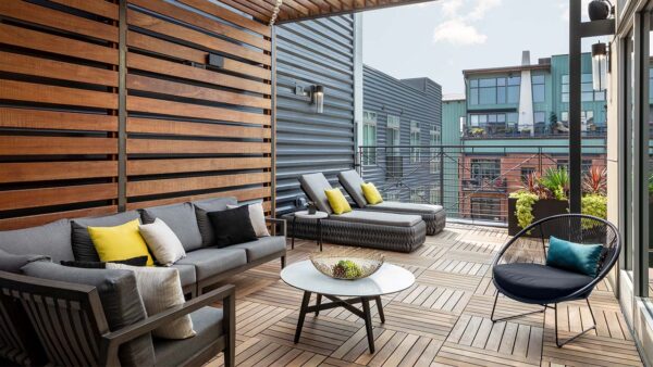 Apartment community rooftop deck at Griffis North Union in Denver, Colorado..