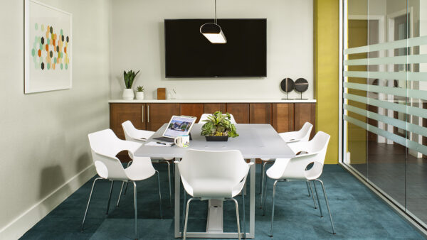 Apartment community conference room at Griffis Union Station in Denver, Colorado..