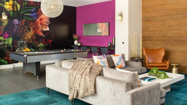 Apartment community Entertainment Room at Griffis Union Station in Denver, Colorado.