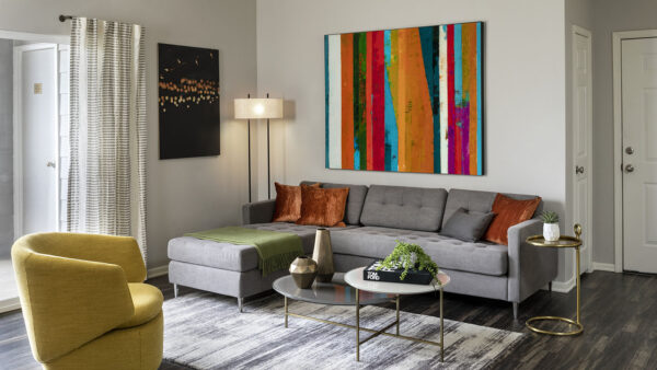 Apartment Living Room with Wood floors.