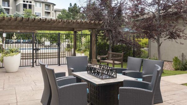 Apartment community Outdoor Lounge at Sagebrook in Colorado Springs, Colorado.