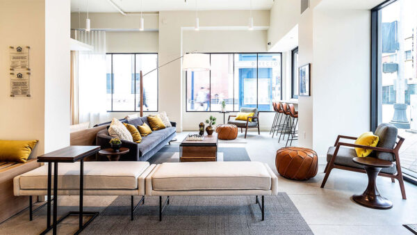 Apartment community Resident Lounge at Griffis Pine Ave in Long Beach, California.