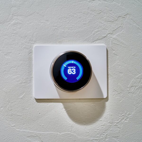 Detail of wall mounted smart thermostat.