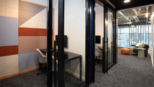 Apartment community coworking lounge at Griffis East Village in San Diego, California.