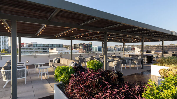 Apartment community rooftop deck at Griffis East Village in San Diego, California.