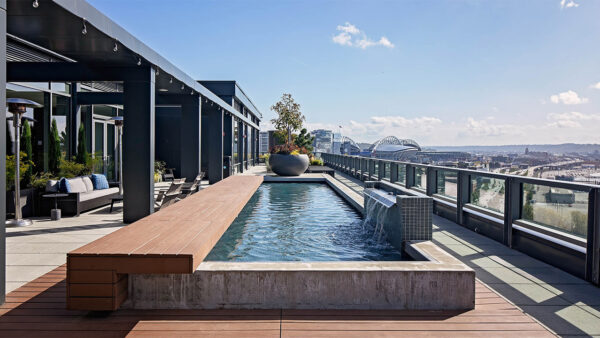 Apartment community rooftop deck at Griffis Seattle Waterfront in Seattle, Washington.
