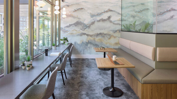 Apartment community coworking lounge at Griffis at Fiddler's Green in Centennial, Colorado.