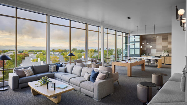 Apartment community resident lounge at Griffis at Fiddler's Green in Centennial, Colorado.