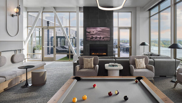 Apartment community resident lounge at Griffis at Fiddler's Green in Centennial, Colorado.