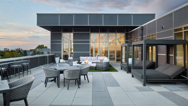 Apartment community rooftop deck at Griffis at Fiddler's Green in Centennial, Colorado.