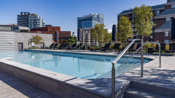 Apartment community resort-style pool at Griffis Edgemoor in Bethesda, Maryland.