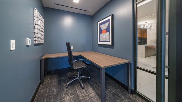 Apartment community coworking pods at Griffis Edgemoor in Bethesda, Maryland.