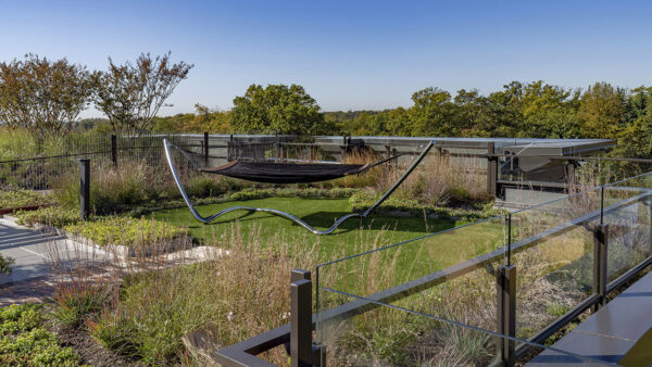Apartment community outdoor lounge at Griffis Edgemoor in Bethesda, Maryland.