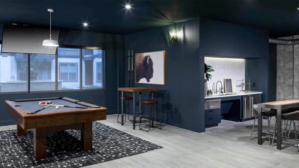 Apartment community entertainment lounge at Griffis Oak Lawn in Bethesda, Maryland.