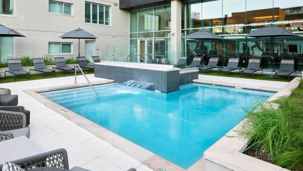 Apartment community resort style pool at Griffis LoDo in Denver, Colorado.