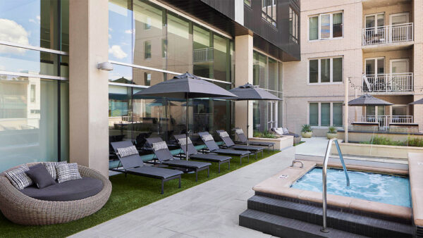Apartment community hot tub spa at Griffis LoDo in Denver, Colorado.