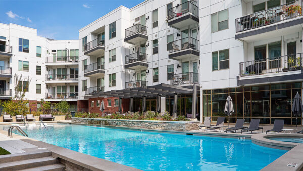 Apartment community resort-style pool at Griffis at Fiddler's Green in Centennial, Colorado.