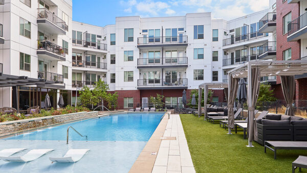 Apartment community resort-style pool at Griffis at Fiddler's Green in Centennial, Colorado.