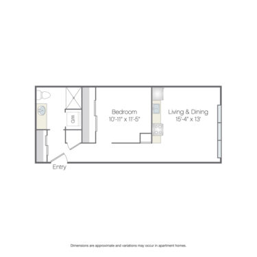 Rendering of the Bison Platinum floor plan with a Studio bedroom and 1 bathroom[s] at Griffis Platform Union Station
