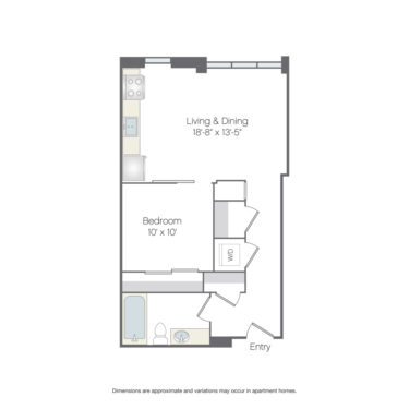 Rendering of the Clarks Platinum floor plan with a Studio bedroom and 1 bathroom[s] at Griffis Platform Union Station