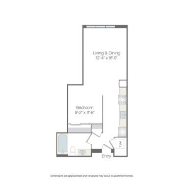 Rendering of the Flora Platinum floor plan with a Studio bedroom and 1 bathroom[s] at Griffis Platform Union Station