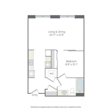 Rendering of the Hagues Platinum floor plan with a Studio bedroom and 1 bathroom[s] at Griffis Platform Union Station
