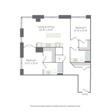 Rendering of the James Platinum floor plan with 2 bedroom[s] and 2 bathroom[s] at Griffis Platform Union Station