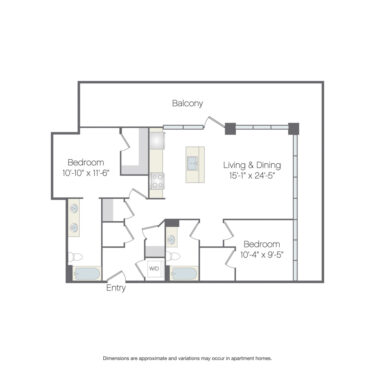 Rendering of the Rosalie Platinum floor plan with 2 bedroom[s] and 2 bathroom[s] at Griffis Platform Union Station
