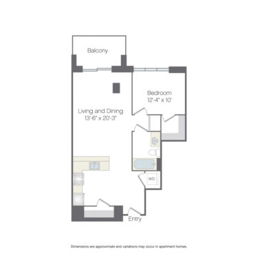 Rendering of the Tarryall Platinum floor plan with 1 bedroom[s] and 1 bathroom[s] at Griffis Platform Union Station