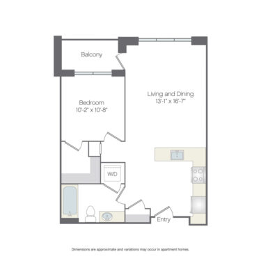 Rendering of the Windy Platinum floor plan with 1 bedroom[s] and 1 bathroom[s] at Griffis Platform Union Station