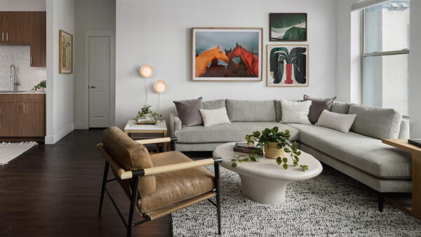 Apartment Living Room with wood-style flooring.