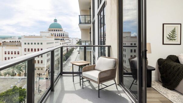 Griffis West Palm apartment balcony overlooking West Palm Beach.