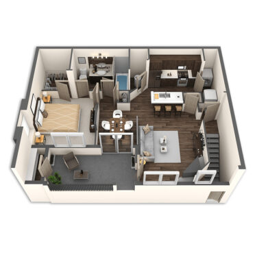 Rendering of the Juniper Platinum floor plan with 1 bedroom[s] and 1 bathroom[s] at Griffis Lafayette Station
