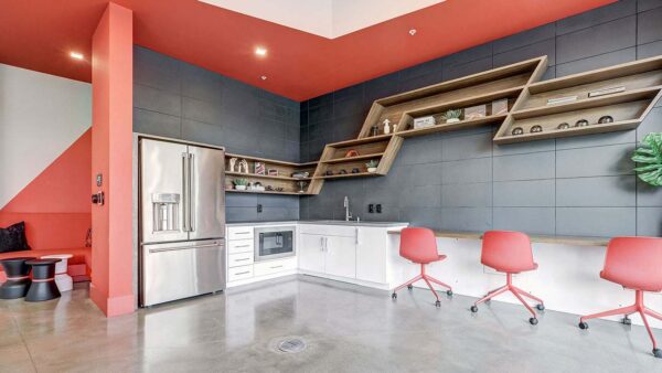 Griffis Platinum Triangle business center with shared kitchen.