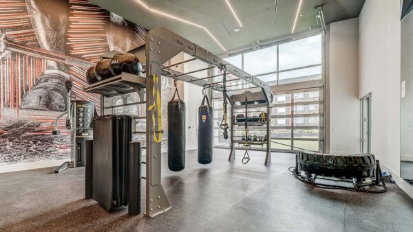 Griffis Platinum Triangle fitness center with calisthenics equipment.