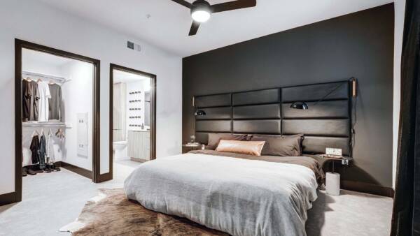 Griffis Platinum Triangle apartment bedroom with closet door.